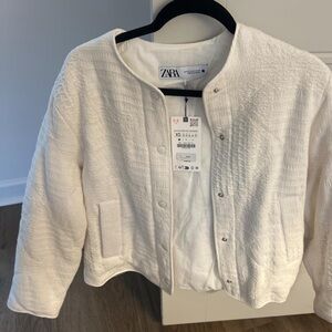 Zara Women's Textured Cream Bomber Jacket